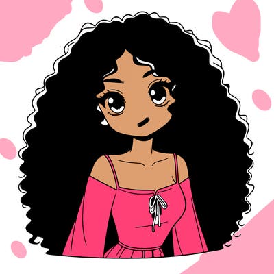 a black anime girl with long afro hair