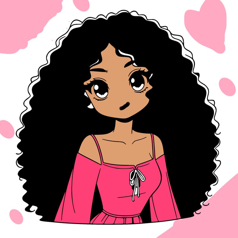 a black anime girl with long afro hair