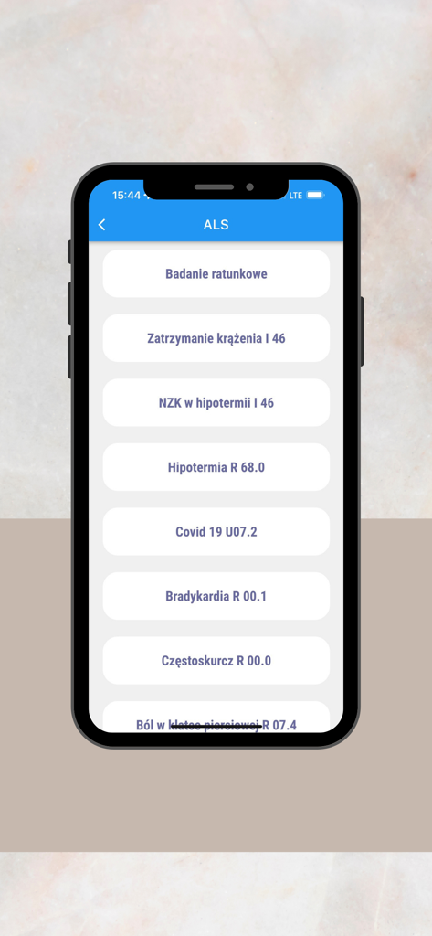 Advanced Life Support menu screen in the Ratownictwo Algorytmy medical app displaying Polish emergency protocols