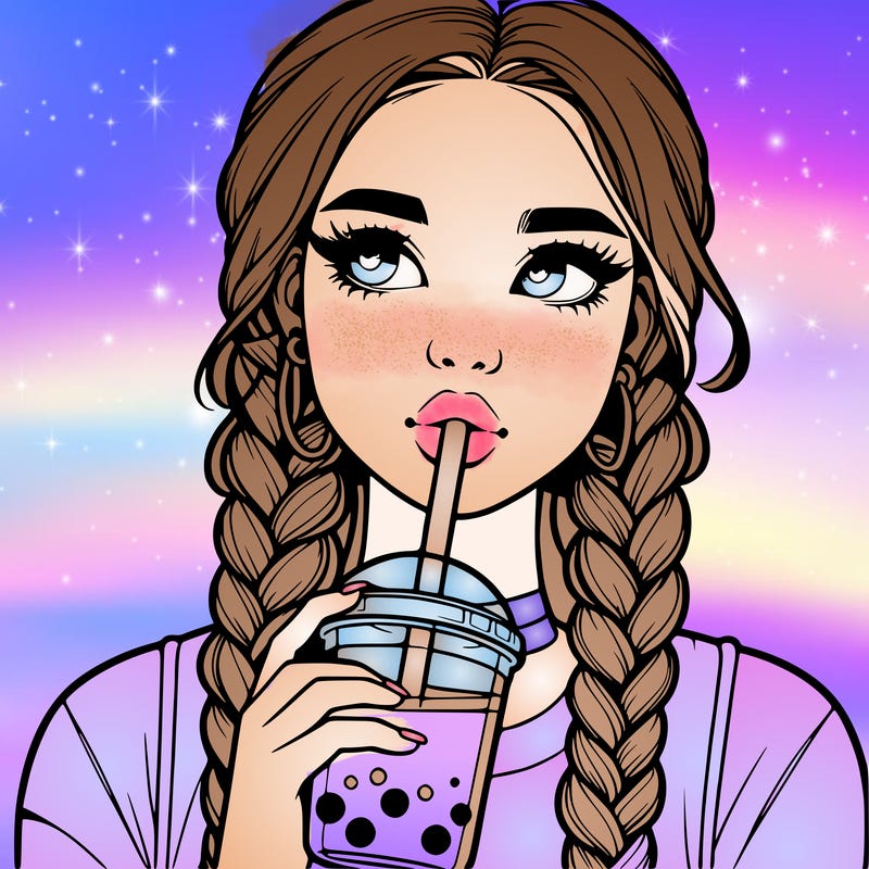realistic girl with braided hair drinking boba