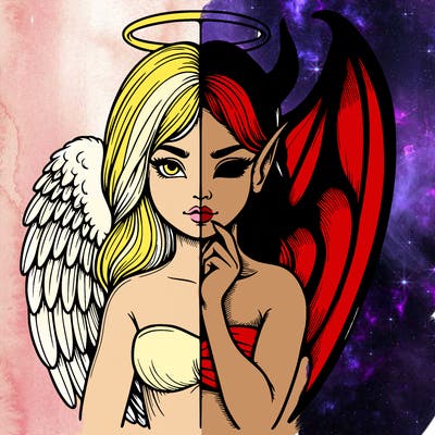 realistic angel half demon