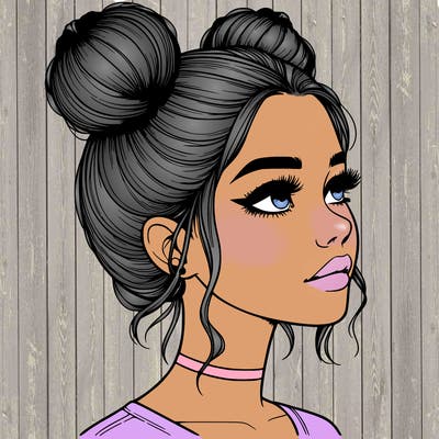 realistic girl with buns on the top of her head