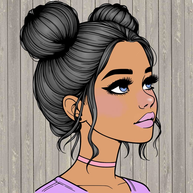 realistic girl with buns on the top of her head