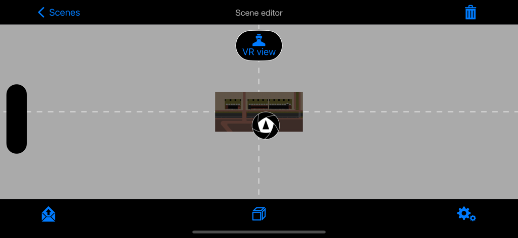 VR Creator - Interface of the VR Creator app showing the scene editor tool with a central 3D model