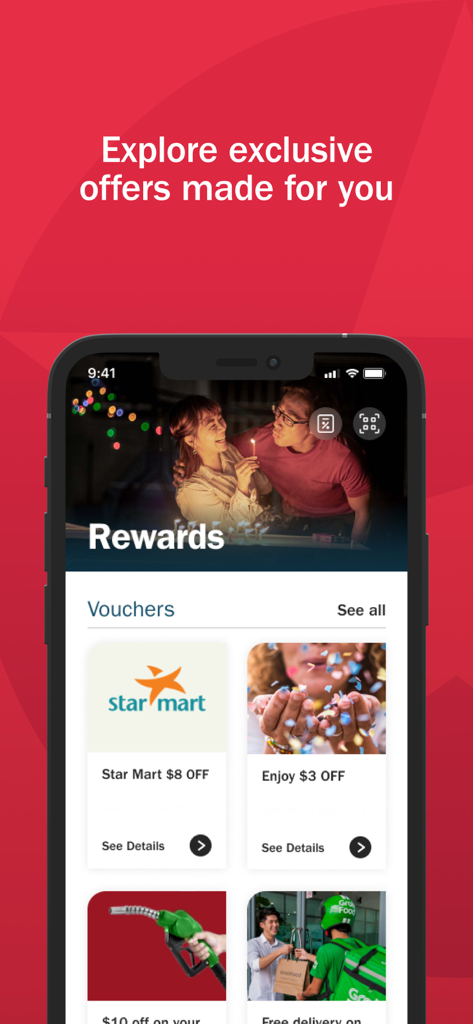 Mobile screen of CaltexGO app displaying exclusive discount vouchers for fuel and shopping