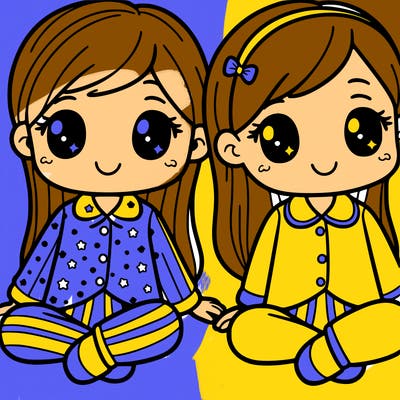2 human sisters in pajamas