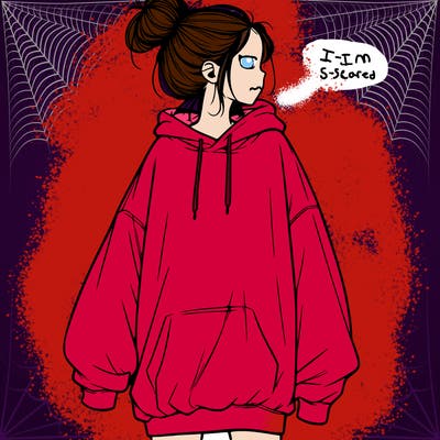 realistic girl with a oversized sweatshirt on and a bun