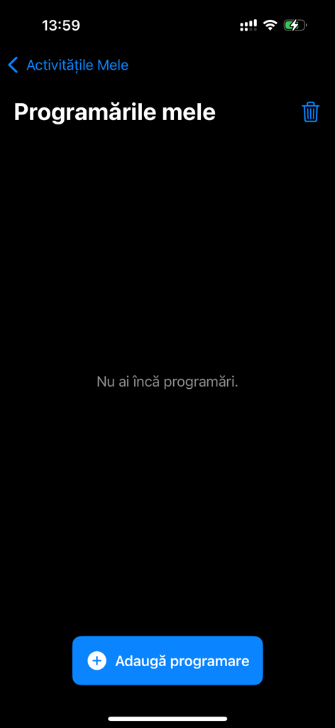 iMedico - Empty medical appointment scheduling screen in the iMedico app with a blue button to add a new appointment