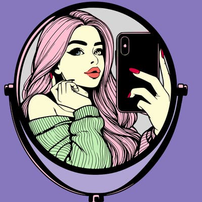 realistic girl taking mirror selfie beautiful