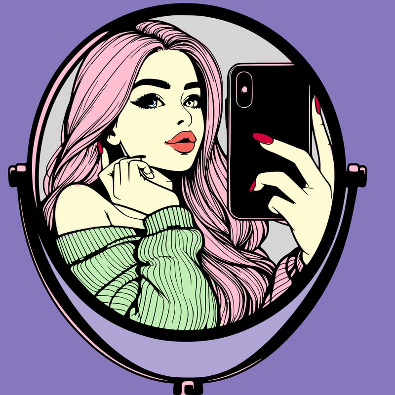 realistic girl taking mirror selfie beautiful