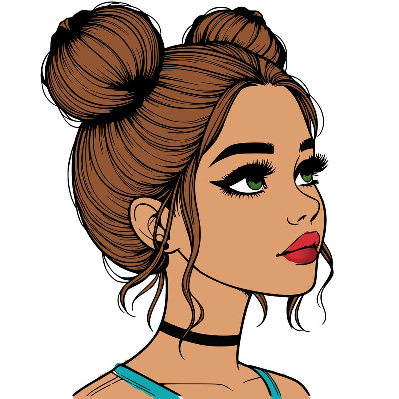 realistic girl with buns on the top of her head