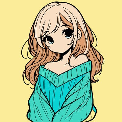shy pretty girl wearing a sweater that is falling off one shoulder portrait