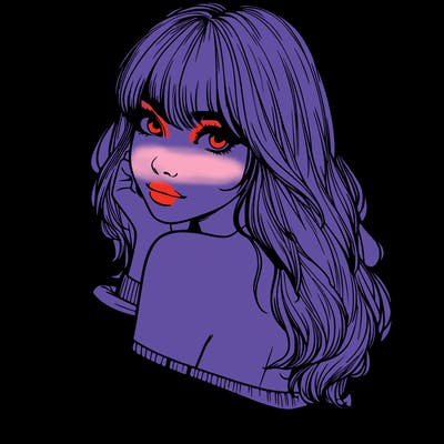 realistic girl with bangs looking over her shoulder