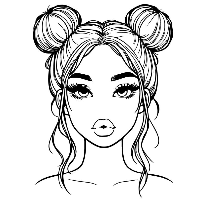 a realistic girl with two buns and lips
