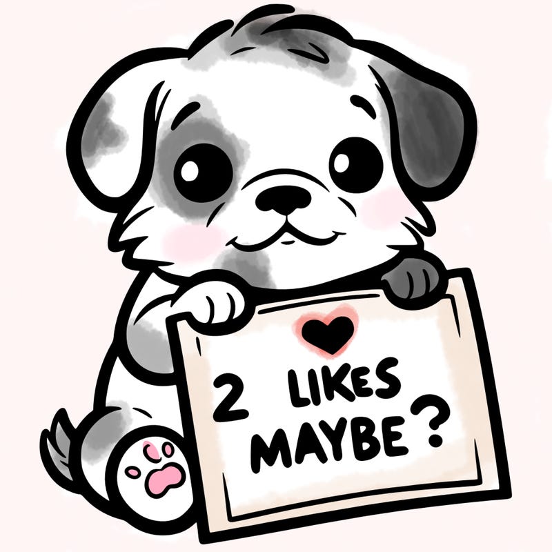 a puppy holding a sign that says 2 likes maybe?
