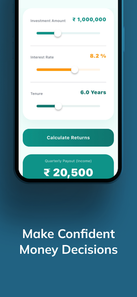 Instant Loan Calc : Planner - Interfaz de calculadora de inversión en la aplicación Calculadora de Préstamos Instantáneos mostrando resultados de pago.