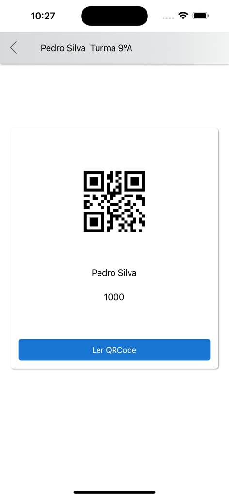 Cartão de identidade digital do aluno com código QR no aplicativo de gerenciamento escolar Inovar Sige