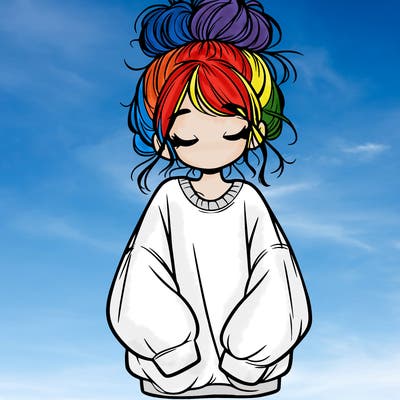 girl with baggy sweatshirt and messy bun