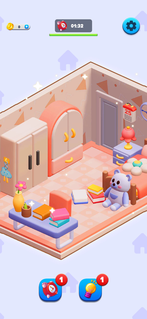 3D isometric bedroom interior with soft pastel furniture and decor in Dreamy Architect
