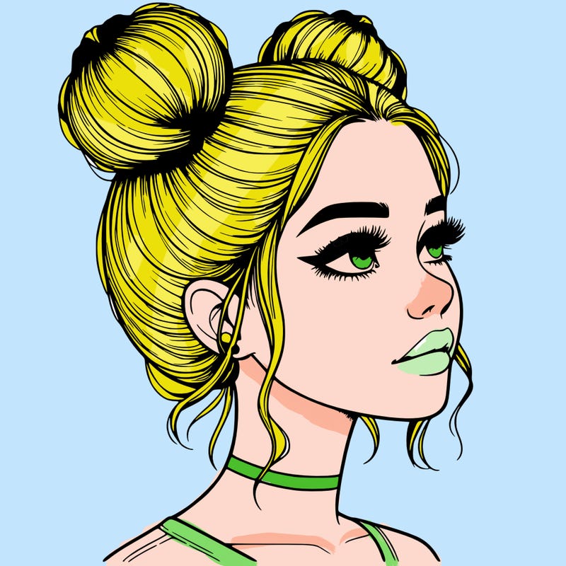 realistic girl with buns on the top of her head