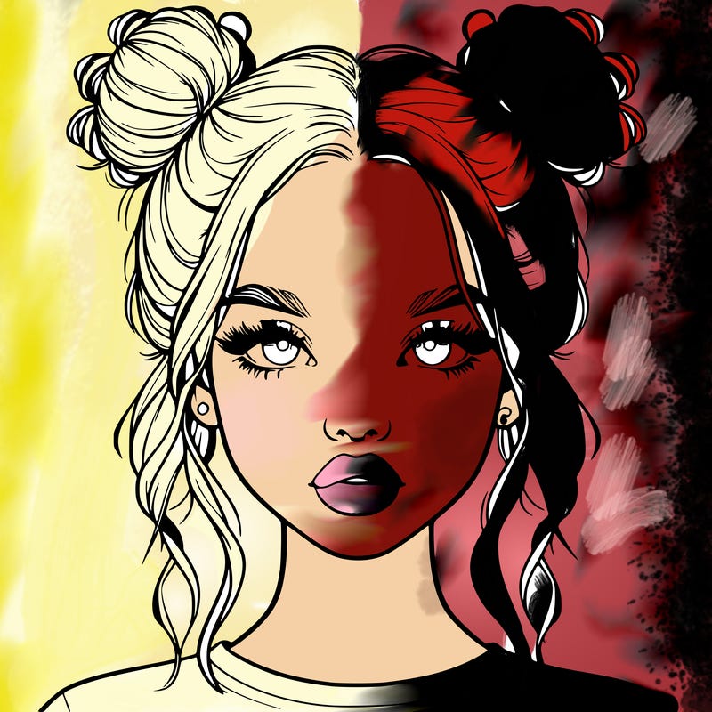 realistic girl with two buns in hair and lips