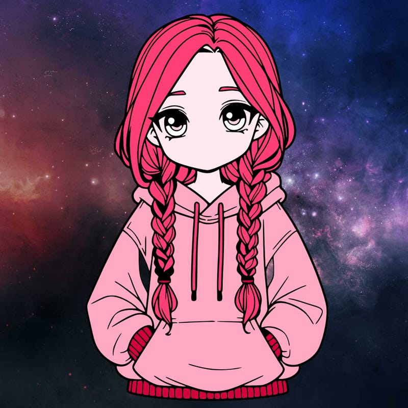 a realistic girl with a oversized hoodie and she has braids