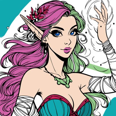 realistic elven woman glow magic wild chaos