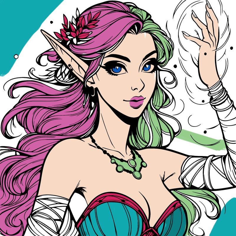 realistic elven woman glow magic wild chaos