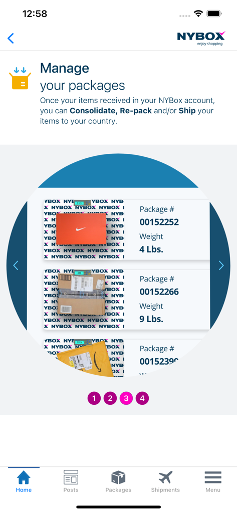 NYBox - NYBox app interface to manage and consolidate packages from US stores