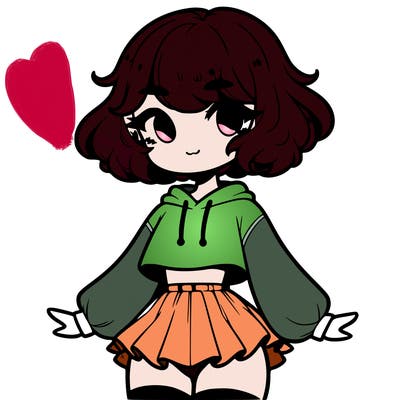 cute femboy with short, fluffy hair that softly frames their face, wearing a cropped hoodie, paired with a flouncy short skirt, and thigh-high stockings