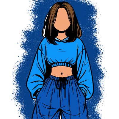 realistic girl faceless with baggy pants and a crop top