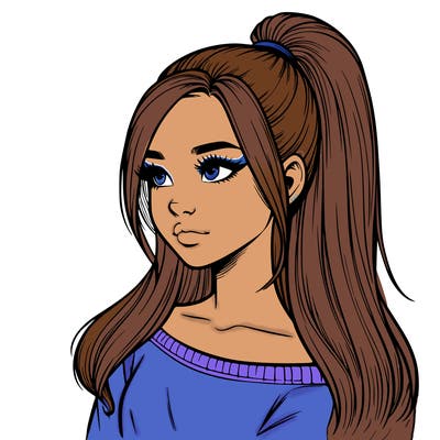 realistic girl with a high ponytail