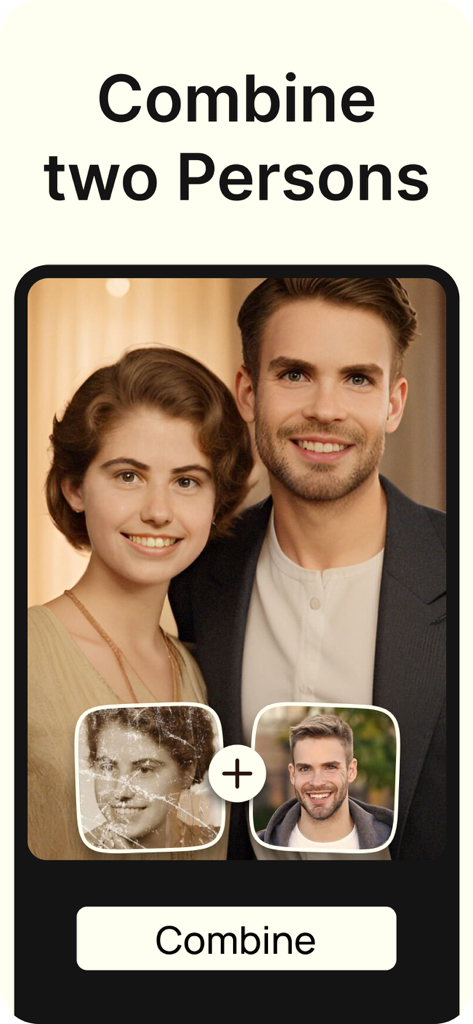 Renew - Restore Old Photos AI - AI feature to combine two people from different photos into one clear portrait