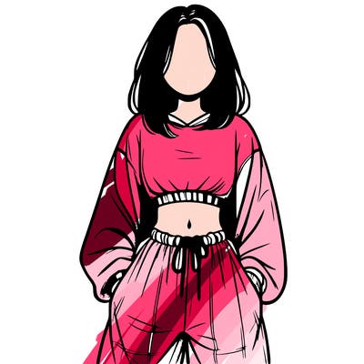 realistic girl faceless with baggy pants and a crop top