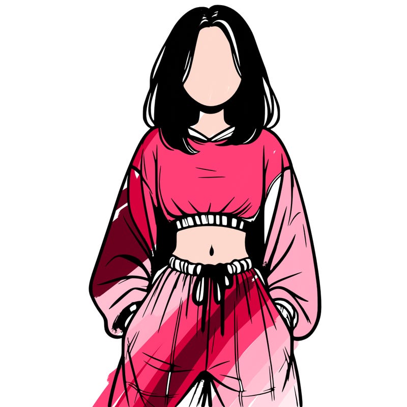 realistic girl faceless with baggy pants and a crop top