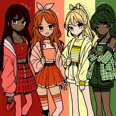 teen manga girls group of 4