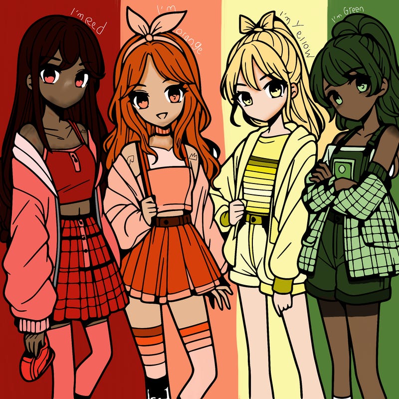 teen manga girls group of 4