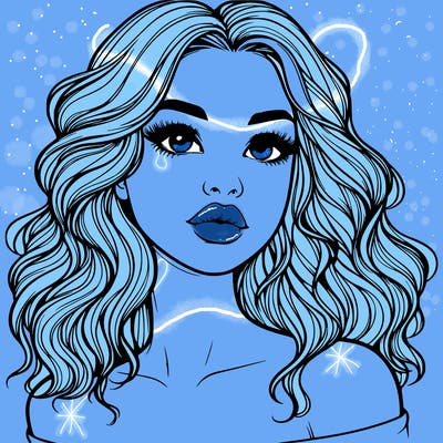 realistic girl with wavy hair and lips