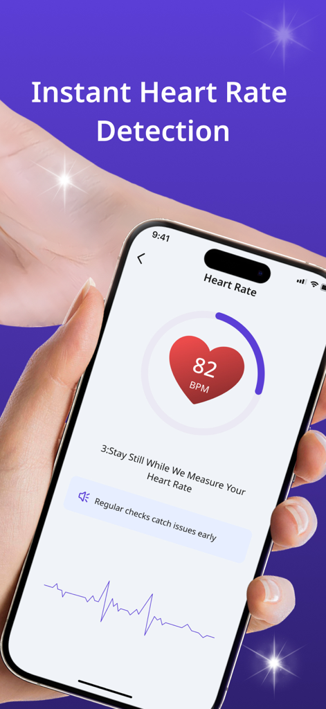 VitalWise AI: Heart & Pulse - VitalWise AI app screen showing instant heart rate detection with a reading of 82 BPM