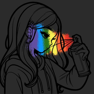 a realistic girl spray painting