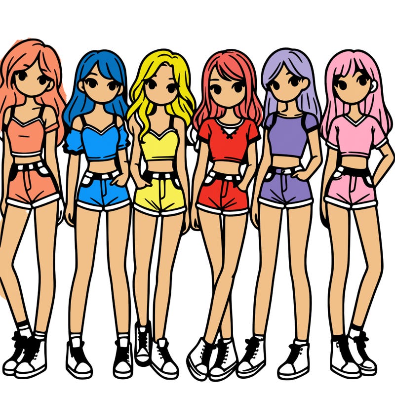 a group of girls wearing crop tops and shorts
