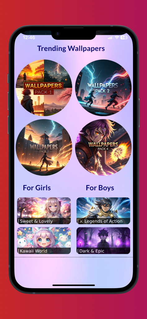 Packs y categorías de fondos de pantalla de anime de tendencia para chicas y chicos en una aplicación de fondos de pantalla 4K