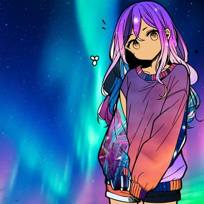 manga teen girl  in a sweater and baggy pants