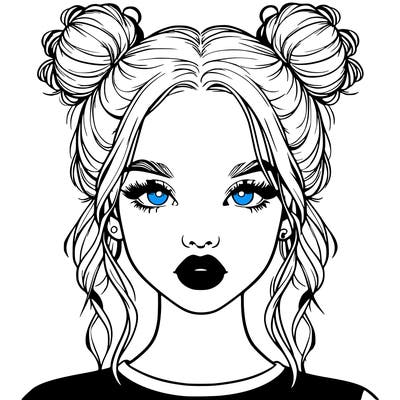 realistic girl with two buns in hair and lips