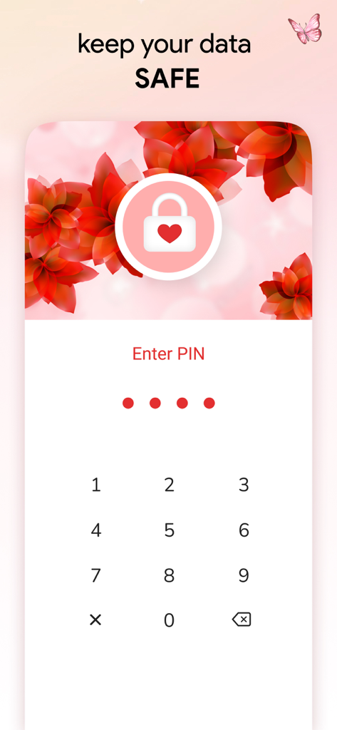 Cycle Tracker: Period Calendar - Security PIN entry screen in the Cycle Tracker app for data privacy