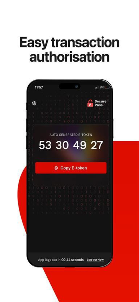 UBA Secure Pass app screen showing an auto generated e-token for easy transaction authorization