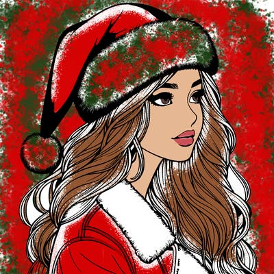 realistic girl in santa hat