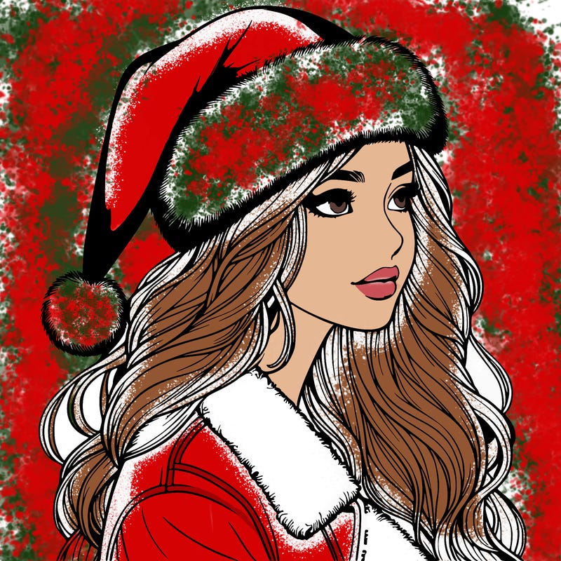 realistic girl in santa hat