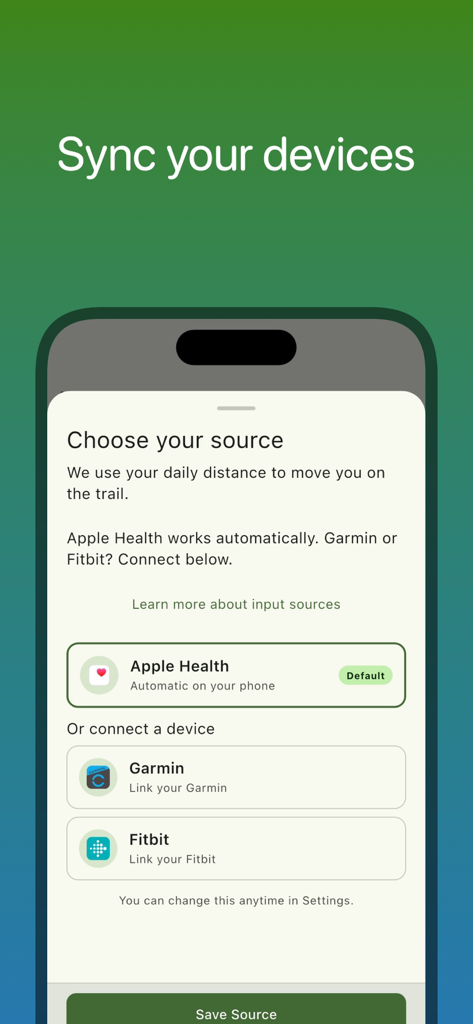 Walk The Distance - Interface to sync Apple Health Garmin or Fitbit with the Walk The Distance app