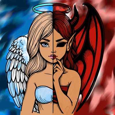 realistic angel half demon